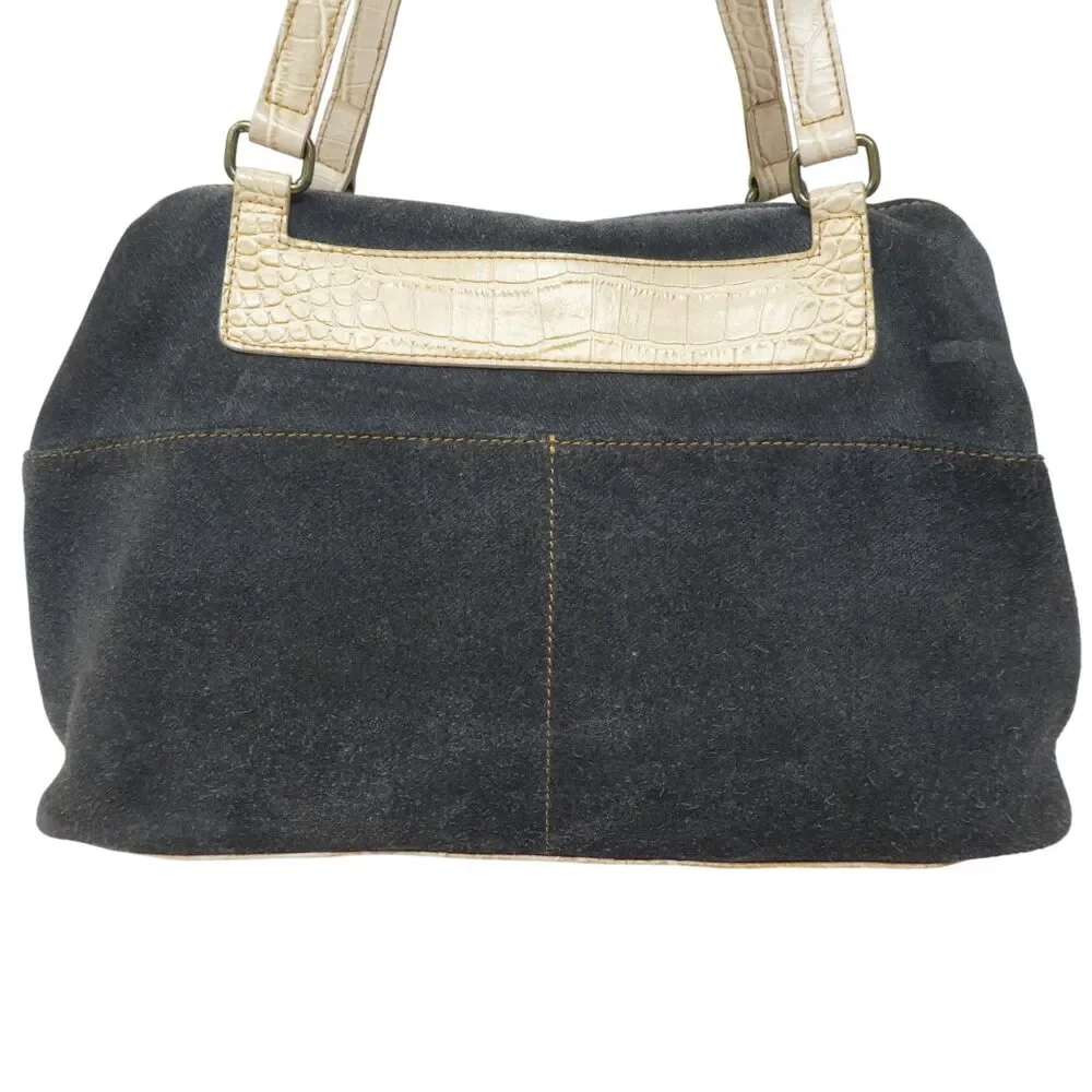 Sanpo Gray Suede Ostrich Leather Satchal Handbag Purse‎